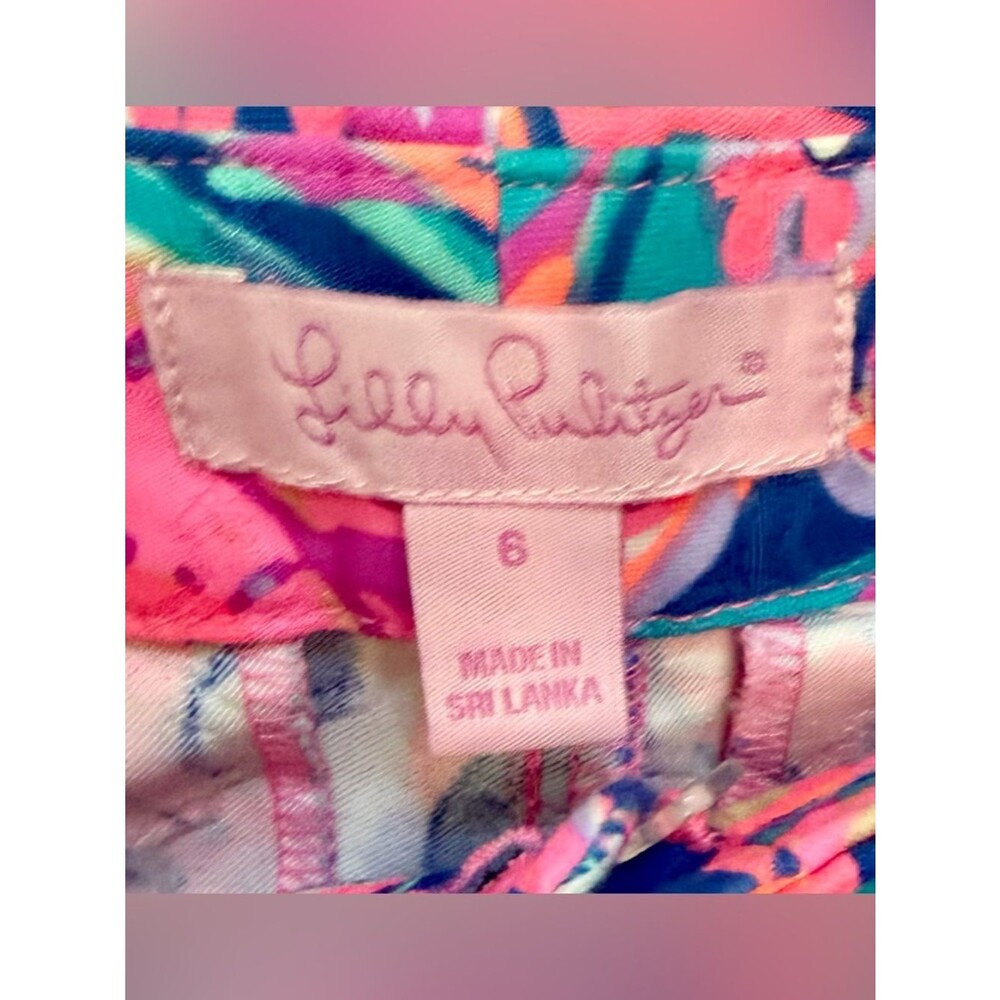 Lilly Pulitzer Print Pants Pink Blue Size 6 Slim Straight Ankle Preppy Resort - Picture 2 of 9